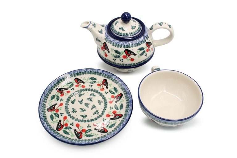 Set of round teapot with cup Małe Gile, Ceramika Bolesławiec