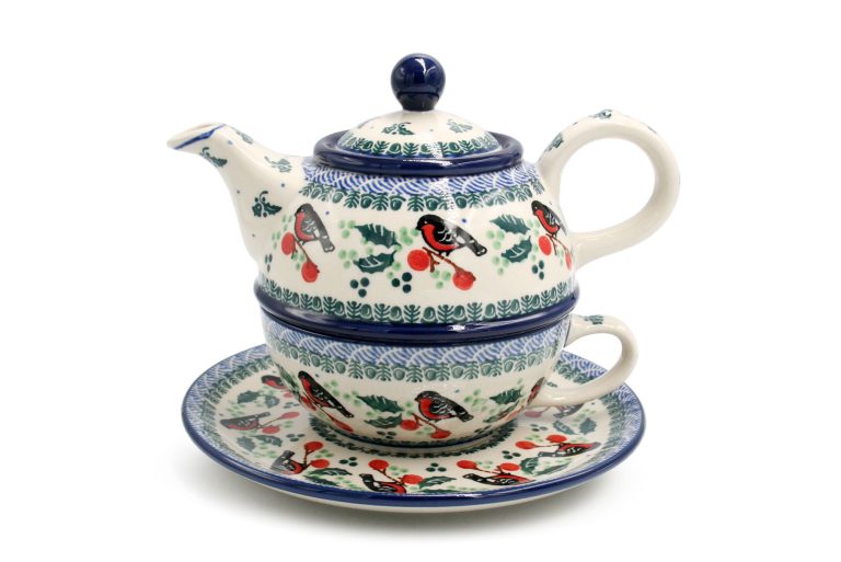 Set of round teapot with cup Małe Gile, Ceramika Bolesławiec