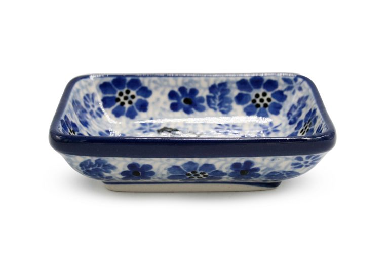 Oblong bowl for soy sauce, wasabi or ginger Sapphire Dragonfly, Boleslawiec Ceramics