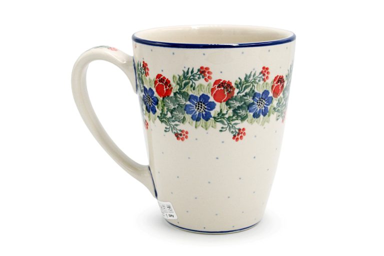 Large mug, pattern Roses and Blue Flowers – 650 ml, Ceramika Boleslawiec