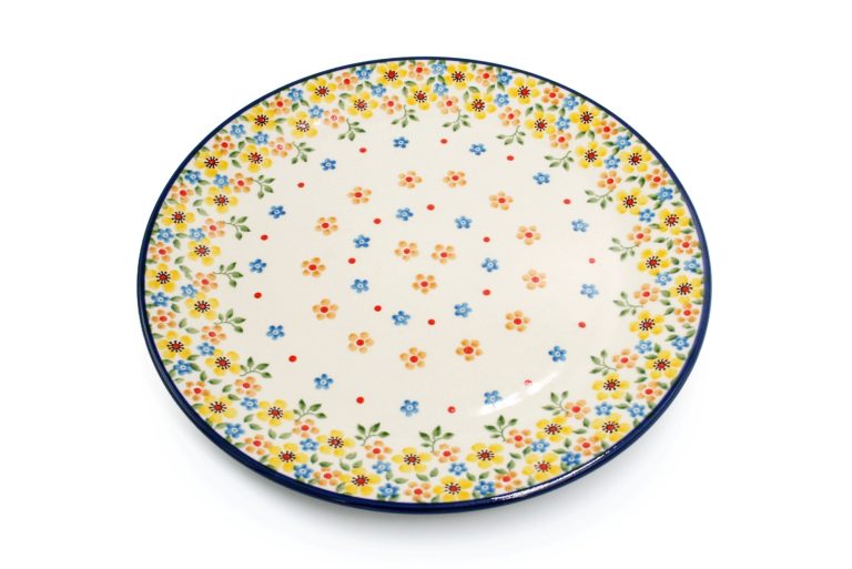 Yellow and Orange Flower Dinner Plate, Ceramika Boleslawiec