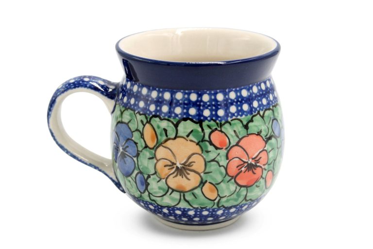 Medium Barrel Mug Blue, Red, Yellow Flowers, Ceramika Boleslawiec