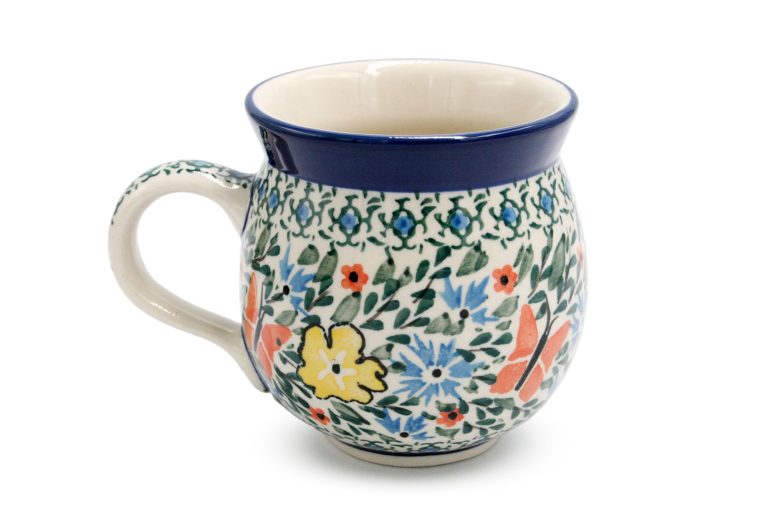 Medium barrel mug Yellow Flowers and Butterfly, Ceramika Boleslawiec