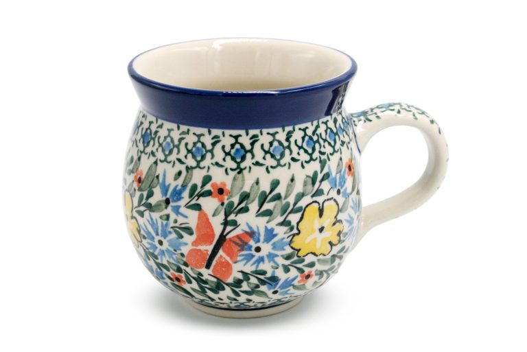 Medium barrel mug Yellow Flowers and Butterfly, Ceramika Boleslawiec