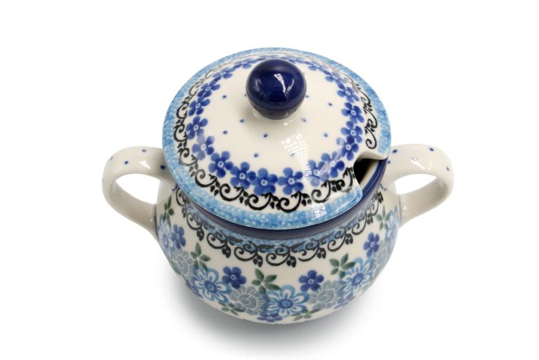 Grey Blue Garland Sugar Bowl, Boleslawiec Ceramics