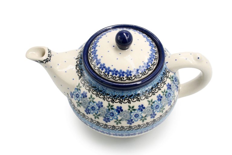 Grey Blue Garland Kettle, Boleslawiec Ceramics