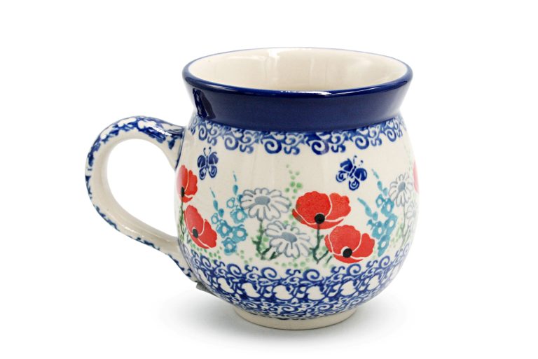 Medium barrel mug Poppies and Butterflies, Ceramika Boleslawiec