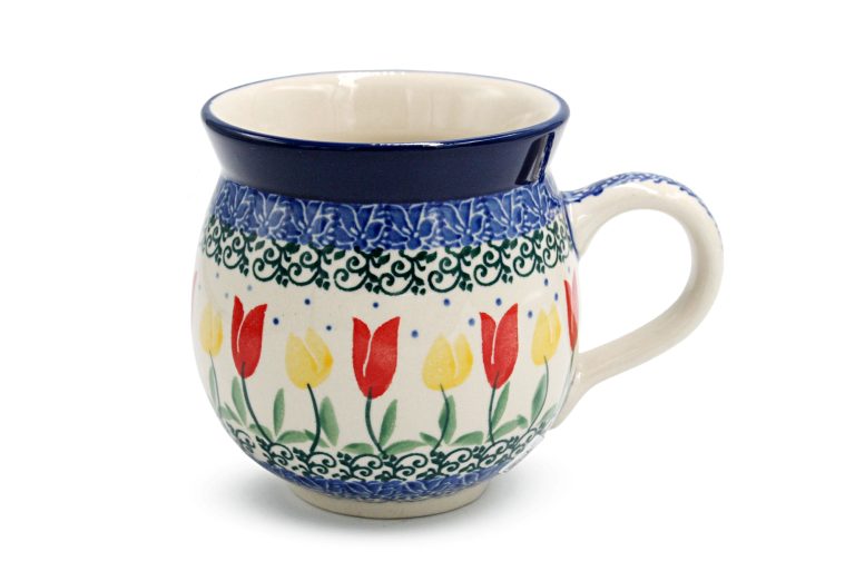 Medium barrel mug Yellow and Red Tulips, Ceramika Boleslawiec
