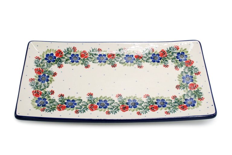Large sushi tray Roses and Blue Flowers, Ceramika Boleslawiec