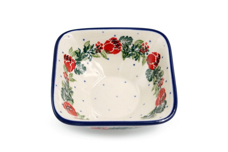 D11 Bowl for soy sauce, wasabi or ginger Roses and Blue Flowers, Ceramika Boleslawiec