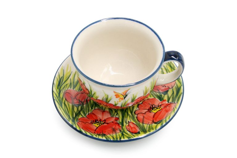 Unique Red Poppies cup, Boleslawiec Ceramics