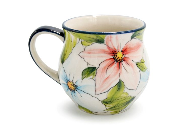 Unique mug Yellow Bird and Delicate Flowers, Ceramics Boleslawiec