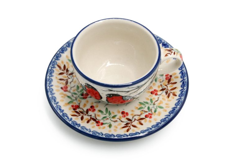 Bullfinches pattern large espresso cup ceramics Boleslawiec