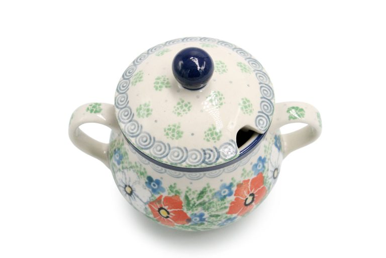 Sugar bowl, Delicate Floral pattern, Boleslawiec Ceramics