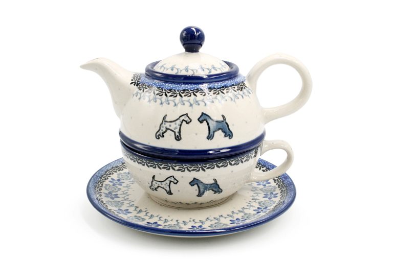 Set of round teapot with cup Pieski, Ceramika Boleslawiec