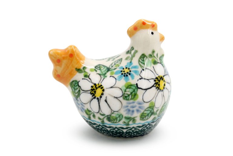 Small Decorative White Flower Hen, Boleslawiec Ceramics