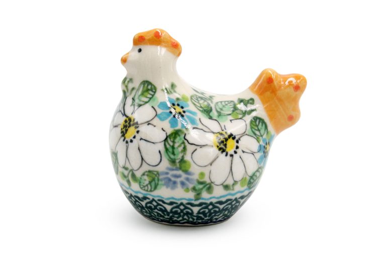Small Decorative White Flower Hen, Boleslawiec Ceramics