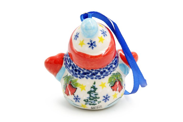 Kerstbal in de vorm van een sneeuwpop Bells and Stars, Ceramika Bolesławiec
