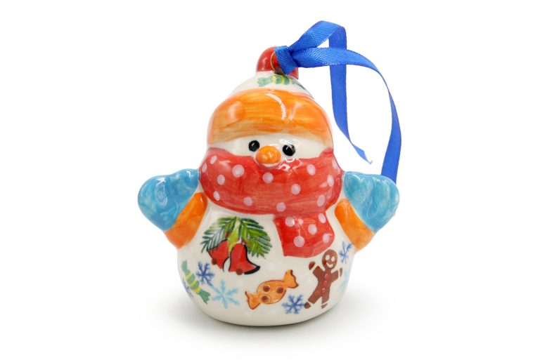 Snowman-shaped bauble Candy and Bells, Ceramika Boleslawiec