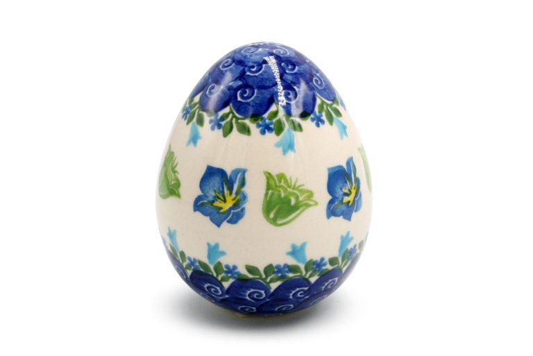 Groot paasei Blauw en groene bloemen, Ceramika Boleslawiec