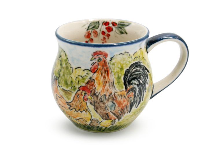 Unique Chicken Family mug, Boleslawiec Ceramics