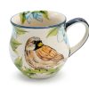 Unique Sparrow and Blue Flowers mug, Ceramika Boleslawiec