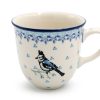 Cup with crested bird pattern ceramics Boleslawiec