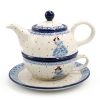 Set of round teapot with cup Blue Princess Ceramics Boleslawiec