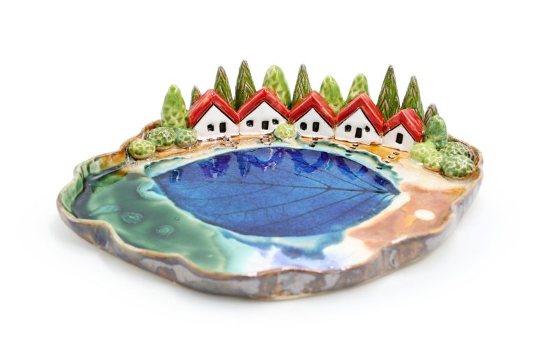 Ceramic unique platter with five houses