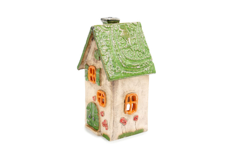 Domek ceramiczny na świeczkę – Zielony dach