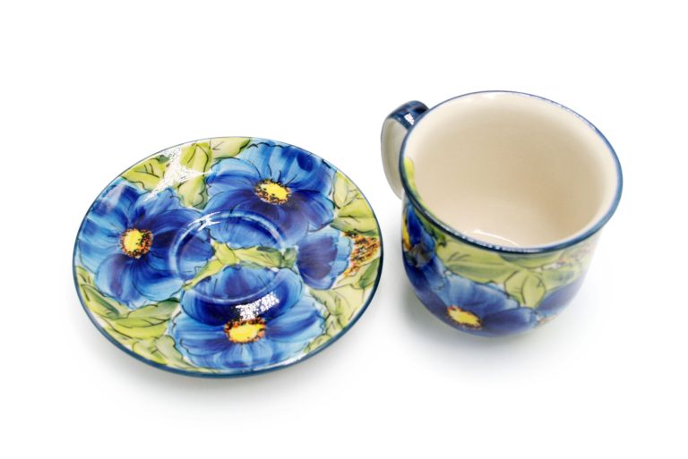 Large unique cup Sapphire Flowers, Boleslawiec Ceramics