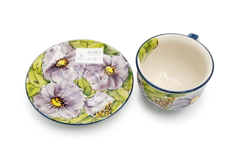 Unique cup Purple Flowers, Boleslawiec Ceramics
