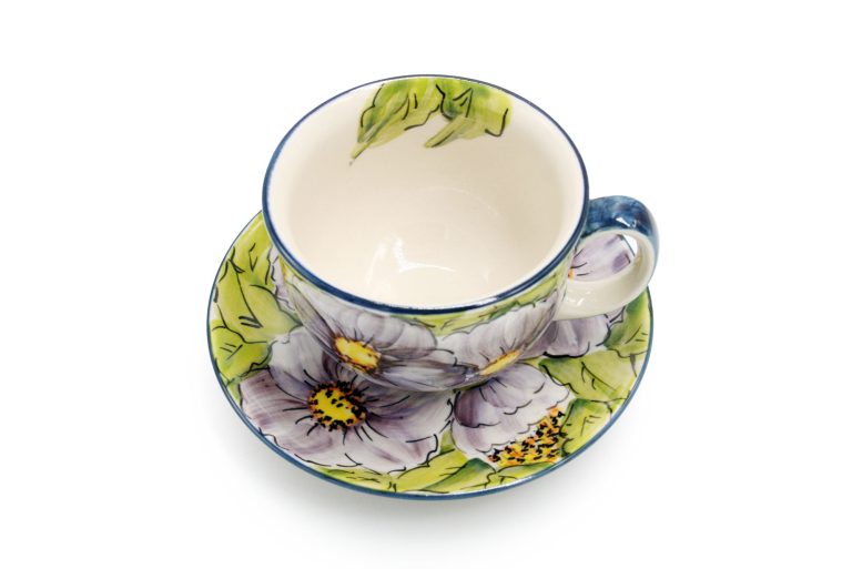 Unique cup Purple Flowers, Boleslawiec Ceramics