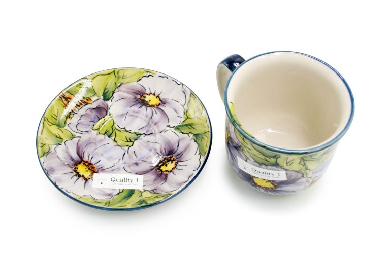 Large unique cup Purple Flowers, Boleslawiec Ceramics