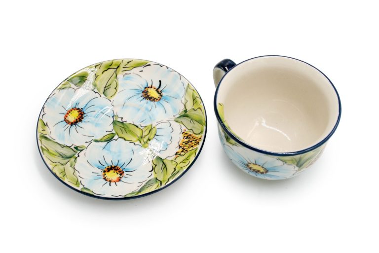 Unique Blue Flowers teacup, Boleslawiec Ceramics