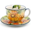 Unique cup Orange Flowers, Ceramika Boleslawiec