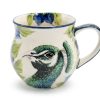 Unique Peacock and Blue Flowers Mug, Boleslawiec Ceramics