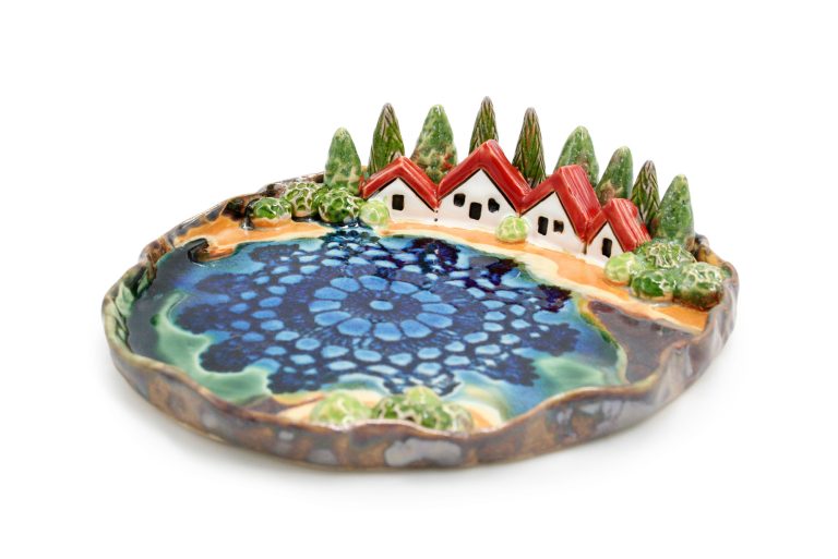 Unique ceramic plate with houses