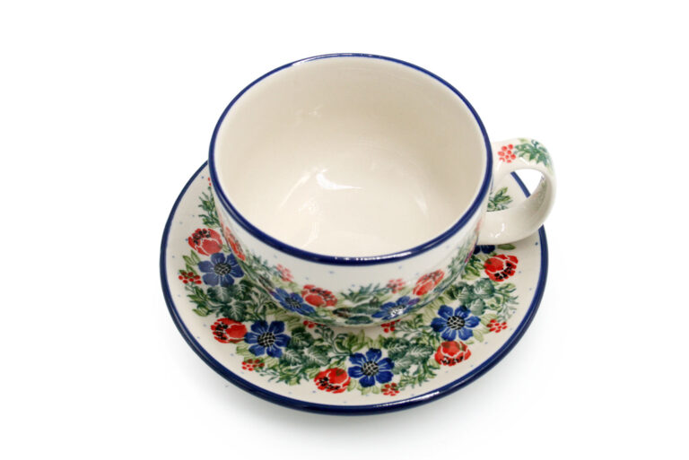 Grote beker Rozen en blauwe bloemen, Ceramika Bolesławiec