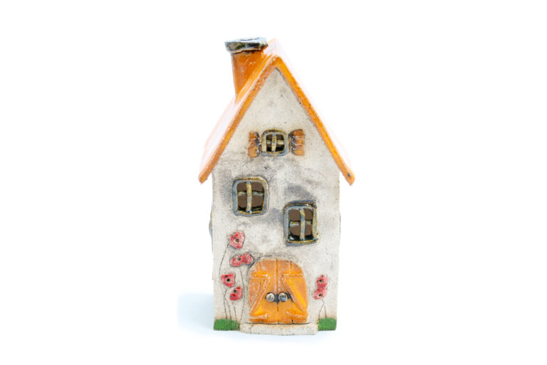 Domek ceramiczny na świeczkę – Pomarańczowy dach 2