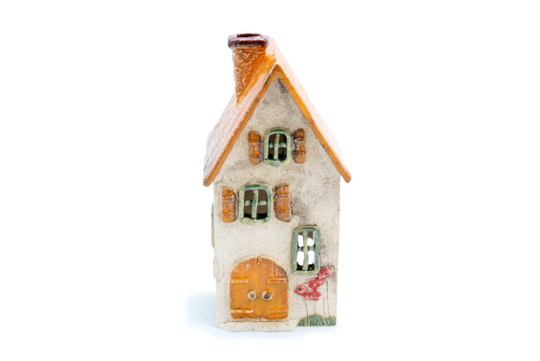 Domek ceramiczny na świeczkę – Pomarańczowy dach