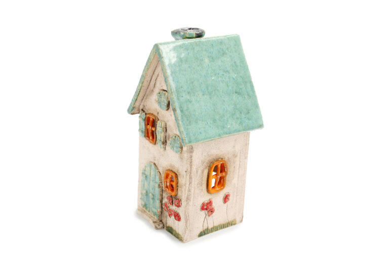 Domek ceramiczny na świeczkę – Seledynowy dach 2