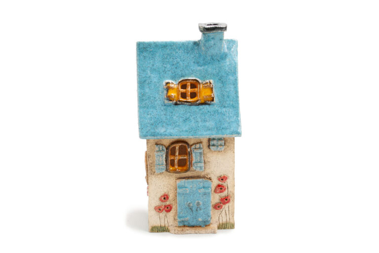 Domek ceramiczny na świeczkę – Seledynowy dach 3