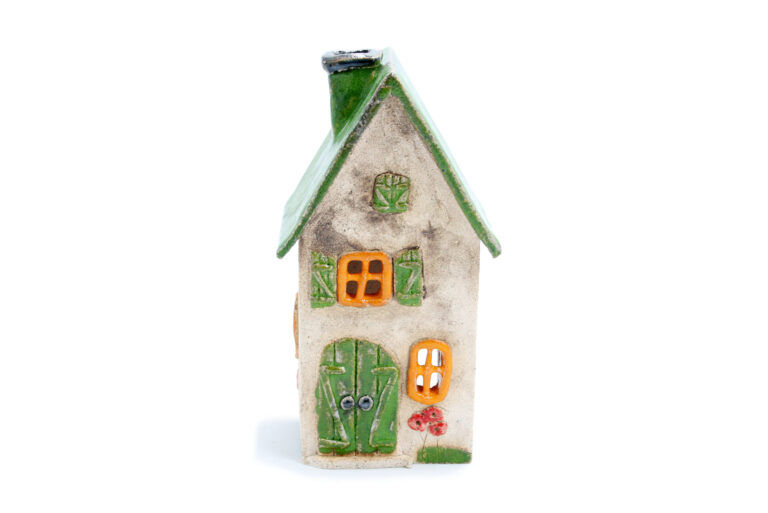 Domek ceramiczny na świeczkę – Zielony dach 2