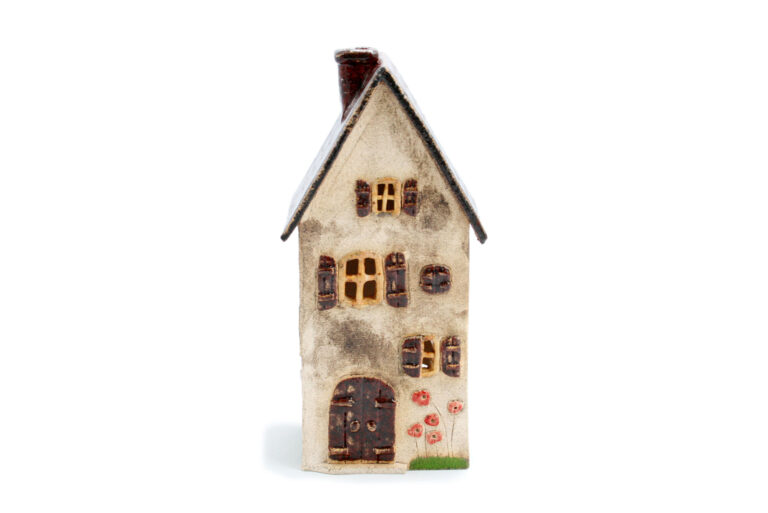Duzy domek ceramiczny na swieczke – Bordowy dach