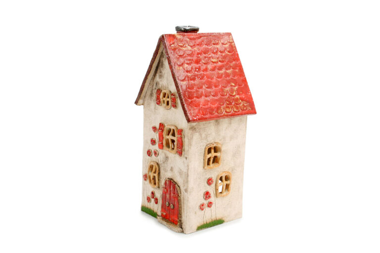 Duży domek ceramiczny na świeczkę – Czerwony dach 2