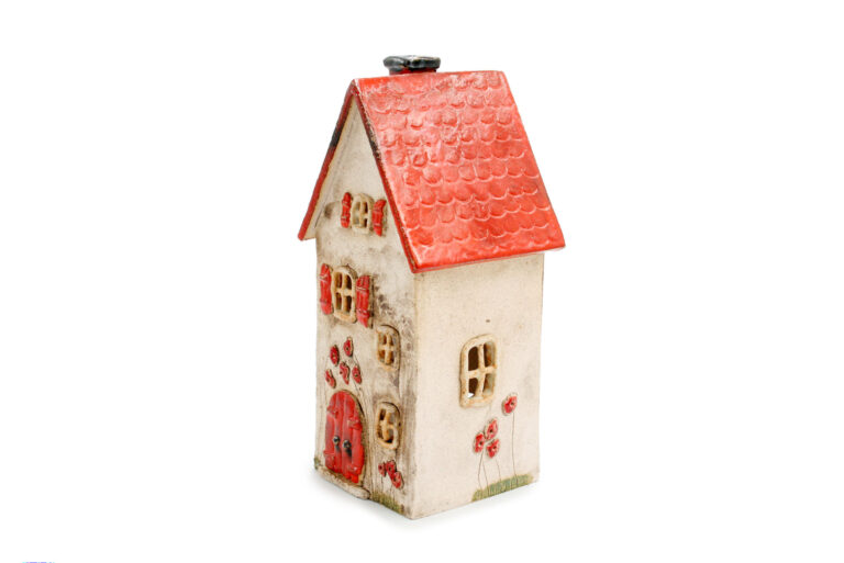 Duży domek ceramiczny na świeczkę – Czerwony dach