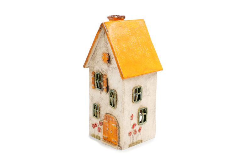 Duży domek ceramiczny na świeczkę – Pomarańczowy dach