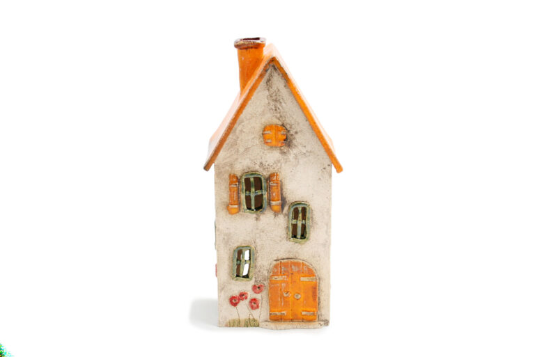 Duzy domek ceramiczny na swieczke – Pomaranczowy dach