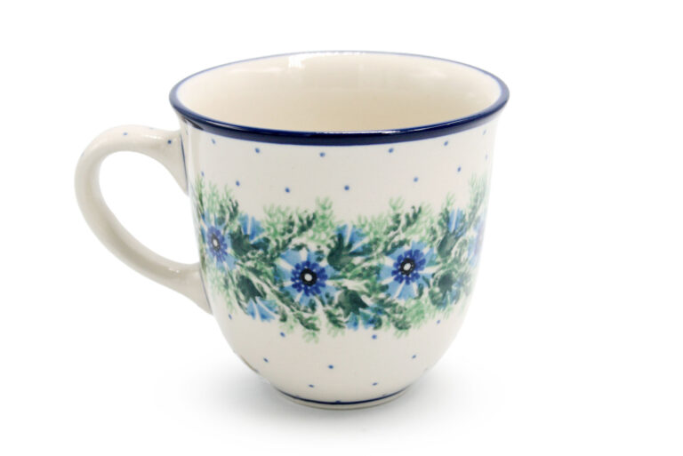 Cup / Mug with Iris flowers pattern ceramics Boleslawiec